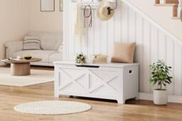 London Boutique Kids Toy Box Storage Chest 100x40x45cm Ottoman Storage Bench in White - Size: 100 x 40 x 45 cm - thumbnail 2