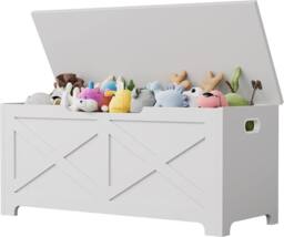 London Boutique Kids Toy Box Storage Chest 100x40x45cm Ottoman Storage Bench in White - Size: 100 x 40 x 45 cm - thumbnail 5