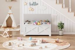 London Boutique Kids Toy Box Storage Chest 100x40x45cm Ottoman Storage Bench in White - Size: 100 x 40 x 45 cm - thumbnail 6