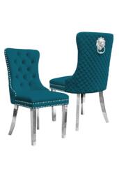Groundlevel Set Of 2 Plush Velvet Dining Chairs with Lion Head Knocker in Teal - thumbnail 2