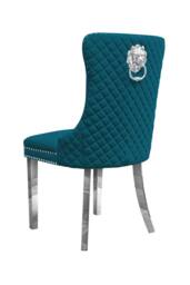 Groundlevel Set Of 2 Plush Velvet Dining Chairs with Lion Head Knocker in Teal - thumbnail 3