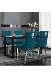 Groundlevel Set Of 2 Plush Velvet Dining Chairs with Lion Head Knocker in Teal