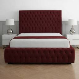 Living Comfort Bedz Countess Plush Velvet Upholstered Bed Slatted Base - 48Inch Headboard in Maroon - Size: Double - thumbnail 2
