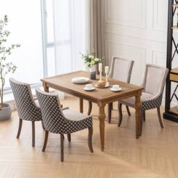 Modern Home Touch Bewley Set of 6 Vintage Linen Upholstered Kitchen Dining Chairs with Oak Wood Legs Black in Beige - Size: 6 Pack - thumbnail 3