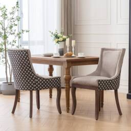 Modern Home Touch Bewley Set of 6 Vintage Linen Upholstered Kitchen Dining Chairs with Oak Wood Legs Black in Beige - Size: 6 Pack - thumbnail 2