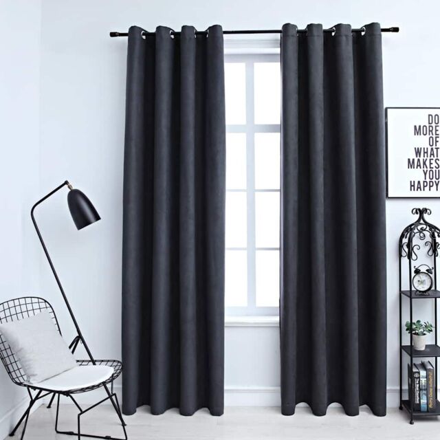 Berkfield Home Blackout Curtains with Metal Rings 2 pcs Anthracite 140x175 cm - image 1