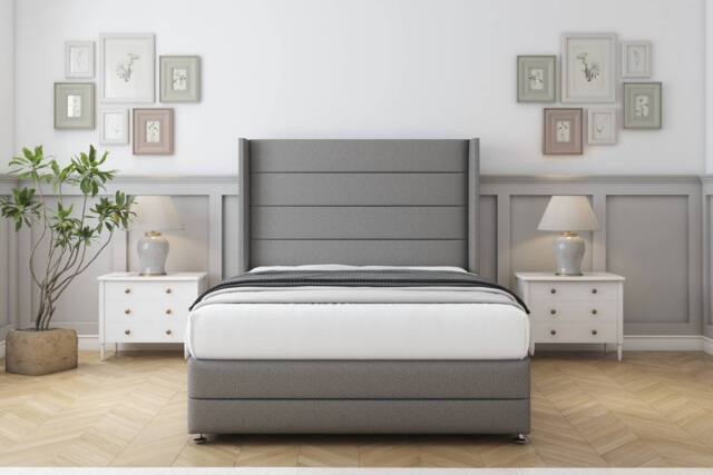 "Comfort Beds Milano Dumfries Divan Set No Drawers-54"" Wingback-Footboard in Light Grey - Size: Small Single" - image 1