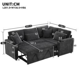 Merax L-Shaped Pull-Out Corner Sofa Bed with Smart USB Ports & Storage in Grey - thumbnail 9