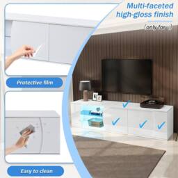 BTM 180x40x45 TV Cabinet Lowboard Glass Doors LED Storage TV Stand in White - thumbnail 9
