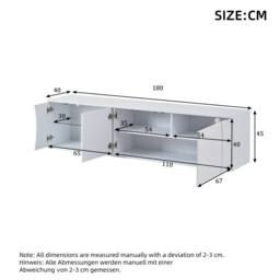 BTM 180x40x45 TV Cabinet Lowboard Glass Doors LED Storage TV Stand in White - thumbnail 7
