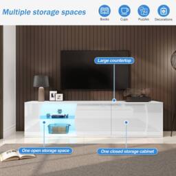 BTM 180x40x45 TV Cabinet Lowboard Glass Doors LED Storage TV Stand in White - thumbnail 8
