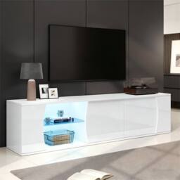 BTM 180x40x45 TV Cabinet Lowboard Glass Doors LED Storage TV Stand in White - thumbnail 6