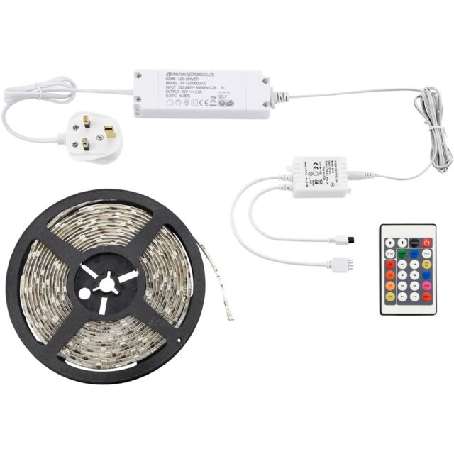 Loops 5m RGB Flexible Tape Light Kit with 24W LED Driver - IP44 Rated - Remote Control - image 1