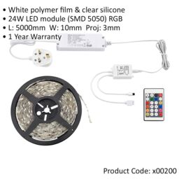 Loops 5m RGB Flexible Tape Light Kit with 24W LED Driver - IP44 Rated - Remote Control - thumbnail 2