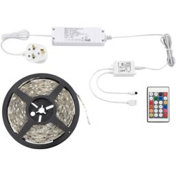 Loops 5m RGB Flexible Tape Light Kit with 24W LED Driver - IP44 Rated - Remote Control