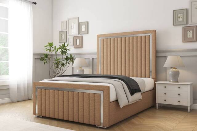 "Comfort Beds Boston Chrome Dumfries Bed Frame With Mattress-50"" Upholstered in Light Brown - Size: Small Double" - image 1
