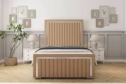 "Comfort Beds Boston Chrome Dumfries Bed Frame With Mattress-50"" Upholstered in Light Brown - Size: Small Double" - thumbnail 2