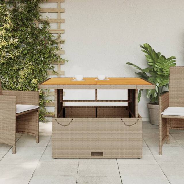 Berkfield Home Garden Table Beige 110x110x71 cm Poly Rattan & Acacia Wood - Size: 110 x 110 x 71 cm - image 1