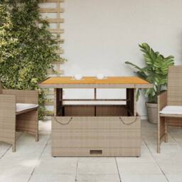 Berkfield Home Garden Table Beige 110x110x71 cm Poly Rattan & Acacia Wood - Size: 110 x 110 x 71 cm - thumbnail 1