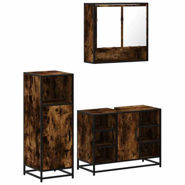 Berkfield Home 3 Piece Bathroom Furniture Set Smoked Oak Engineered Wood in Brown - image 1