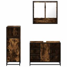 Berkfield Home 3 Piece Bathroom Furniture Set Smoked Oak Engineered Wood in Brown - thumbnail 5