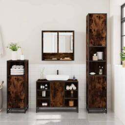 Berkfield Home 3 Piece Bathroom Furniture Set Smoked Oak Engineered Wood in Brown - thumbnail 3