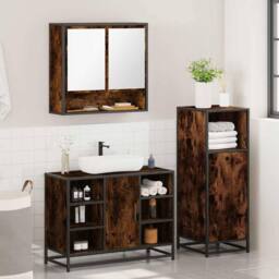 Berkfield Home 3 Piece Bathroom Furniture Set Smoked Oak Engineered Wood in Brown - thumbnail 4