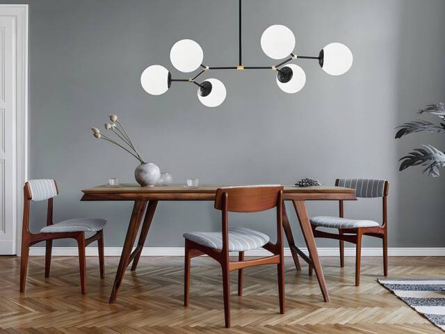 Vente-unique Metal Chandelier - 6 Globes - L100 X H52 Cm - Black & White - DAMAR - image 1
