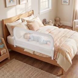 CASART Foldable Toddler Bed Rail 120 cm Long Adjustable Baby Bed Rail Guard in White