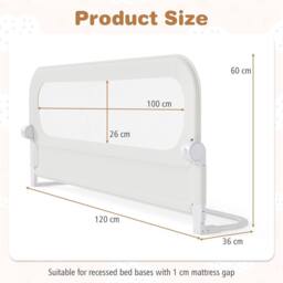 CASART Foldable Toddler Bed Rail 120 cm Long Adjustable Baby Bed Rail Guard in White - thumbnail 2