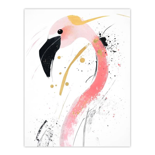 "Artery8 Flamingo Bird Black Pink Gold Modern Abstract Wall Art Print - Size: W24"" x H32""" - image 1