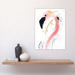 "Artery8 Flamingo Bird Black Pink Gold Modern Abstract Wall Art Print - Size: W24"" x H32""" - thumbnail 4