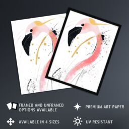 "Artery8 Flamingo Bird Black Pink Gold Modern Abstract Wall Art Print - Size: W24"" x H32""" - thumbnail 2