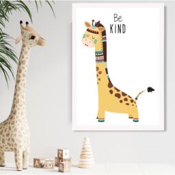 ARTZE Be Kind Giraffe Tribal Animal Quote Framed Print SIZE: A3 with White Frame in Yellow - Size: A4 - thumbnail 2