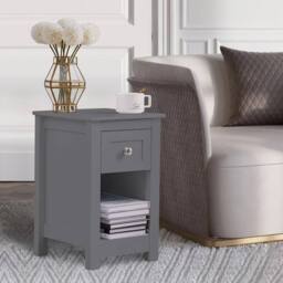 Kelvenix Small Side End Table Slim Wooden grey 1Piece - Size: 0.6m2 - thumbnail 1