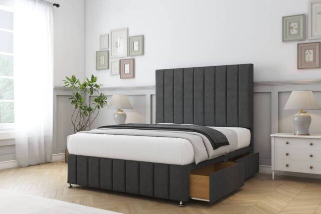 "Sloomy California Dumfries Divan Set 4 Drawers-54"" Headboard-Footboard in Dark Grey - Size: King" - image 1