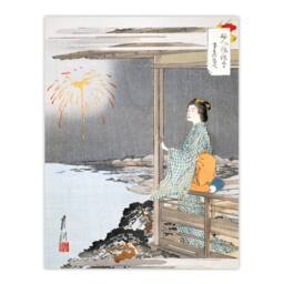 Artery8 Ogata Gekko Framed Wall Art Print Woman Watching Fireworks in Orange - Size: A4 - thumbnail 3