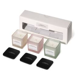 French Connection Square Glass Candle Trio Gift Set Vanilla, Raspberry Tea & Vetiver Oud - thumbnail 1