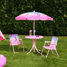 OHS Unicorn Bistro Set Table Chair Seat Garden Patio Outdoor Parasol Play Folding in Pink - thumbnail 2
