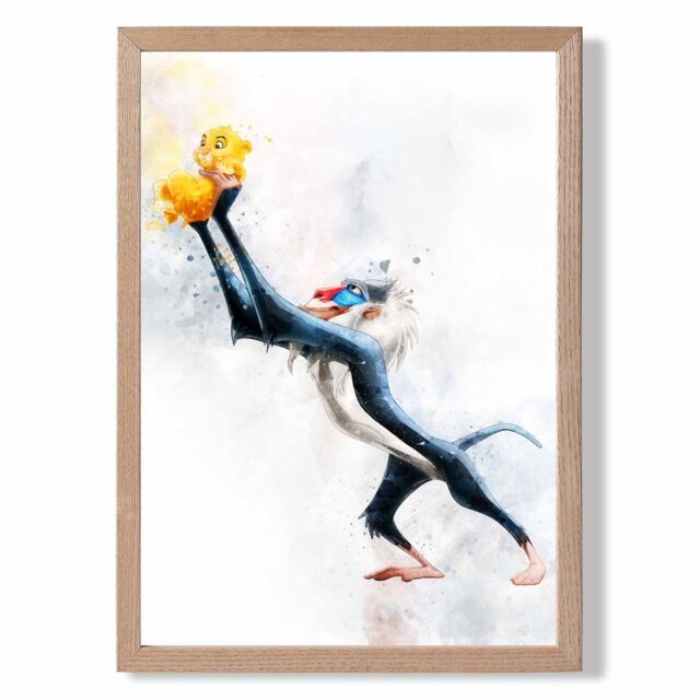 ARTZE Rafiki Watercolour Lion King Framed Print SIZE: A3 with Oak Frame in Dark Blue - Size: A4 - image 1
