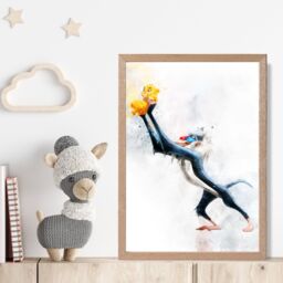 ARTZE Rafiki Watercolour Lion King Framed Print SIZE: A3 with Oak Frame in Dark Blue - Size: A4 - thumbnail 2
