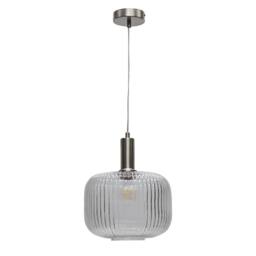 First Choice Lighting Set of 2 Batley Large - Clear Ribbed Glass Satin Nickel Deco Pendants - thumbnail 2