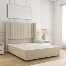 "BSSPOKE Hannah Divan Bed Plush Velvet 54"" Headboard & No Drawers No Mattress in Cream - Size: Double" - thumbnail 1