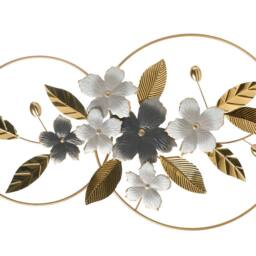 Wyld and Coco Grey-Gold Handmade Iron Wall Sculpture - Floral Leaf Design in Gold - Size: 99 cm x 66 cm - thumbnail 2