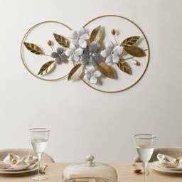 Wyld and Coco Grey-Gold Handmade Iron Wall Sculpture - Floral Leaf Design in Gold - Size: 99 cm x 66 cm - thumbnail 1