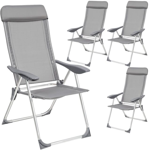 tectake 4 Folding Aluminum Garden Chairs with Headrests in Grey - Size: 4 Person - image 1