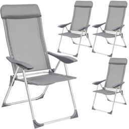 tectake 4 Folding Aluminum Garden Chairs with Headrests in Grey - Size: 4 Person - thumbnail 1