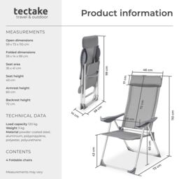 tectake 4 Folding Aluminum Garden Chairs with Headrests in Grey - Size: 4 Person - thumbnail 6