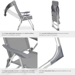 tectake 4 Folding Aluminum Garden Chairs with Headrests in Grey - Size: 4 Person - thumbnail 5