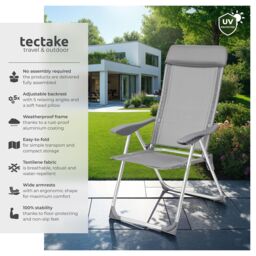 tectake 4 Folding Aluminum Garden Chairs with Headrests in Grey - Size: 4 Person - thumbnail 2